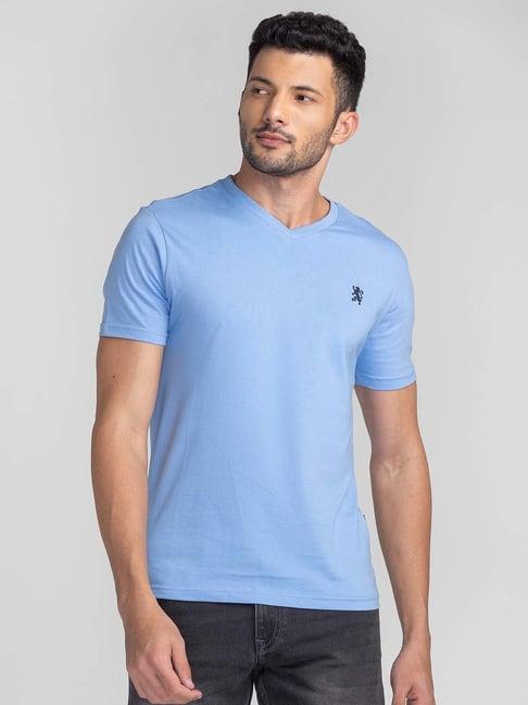 giordano sky blue slim fit v neck t-shirt