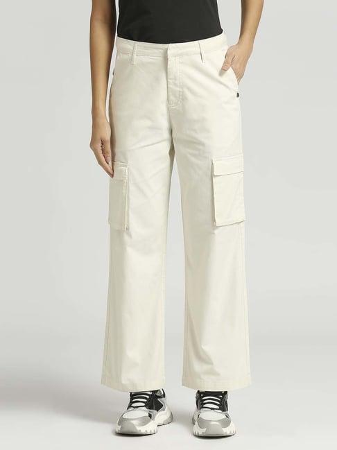 pepe jeans white cotton mid rise cargo pants