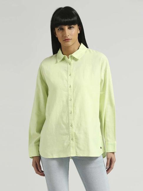 pepe jeans green cotton textured pattern shirt