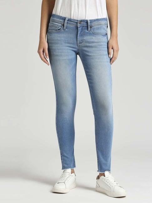 pepe jeans blue cotton low rise jeans