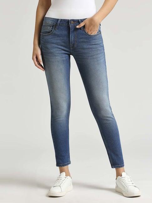 pepe jeans blue cotton low rise jeans