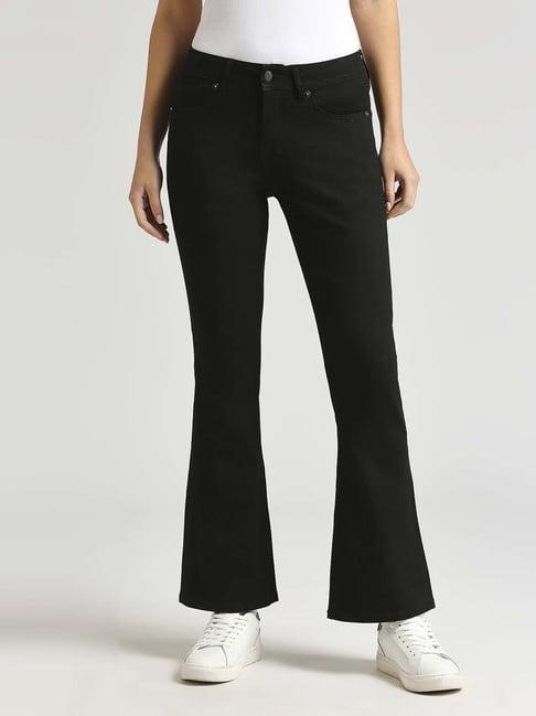 pepe jeans black cotton mid rise bootcut jeans