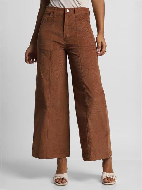 forever 21 brown cotton regular fit mid rise pants