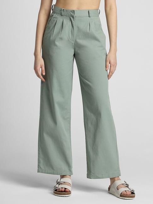 forever 21 sea green cotton regular fit mid rise pants