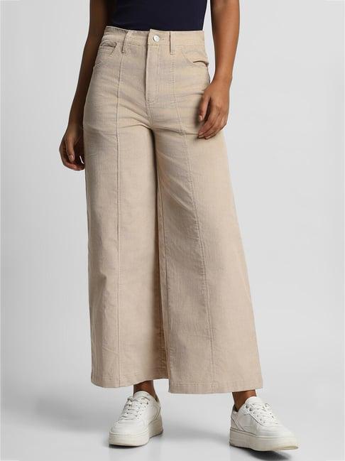 forever 21 beige cotton regular fit mid rise pants