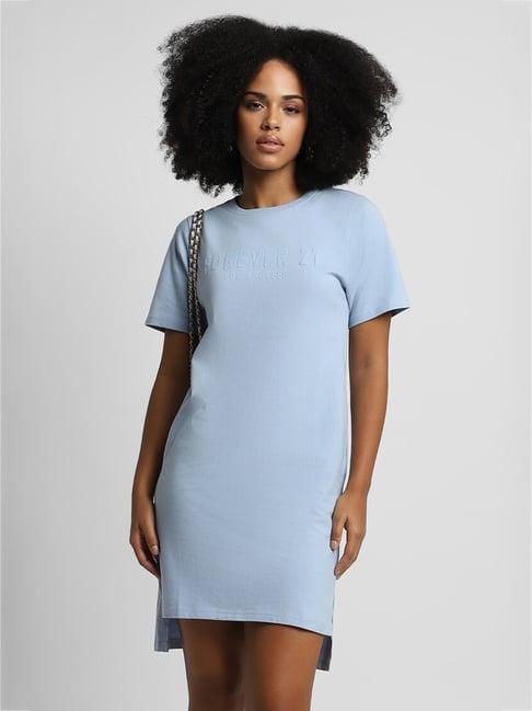 forever 21 light blue cotton regular fit t-shirt dress