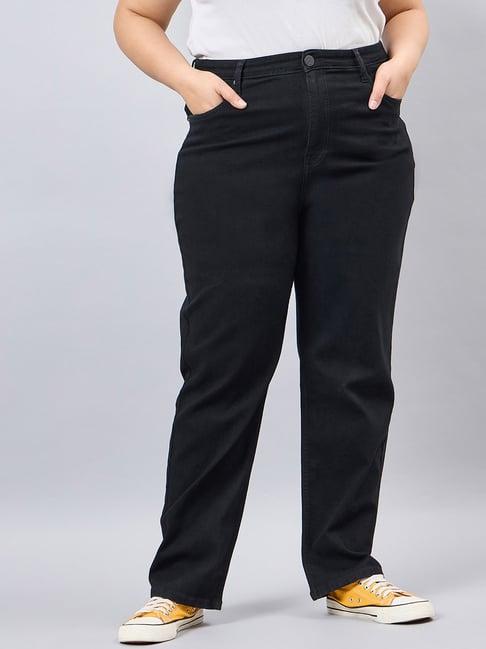 style quotient black cotton straight fit high rise jeans