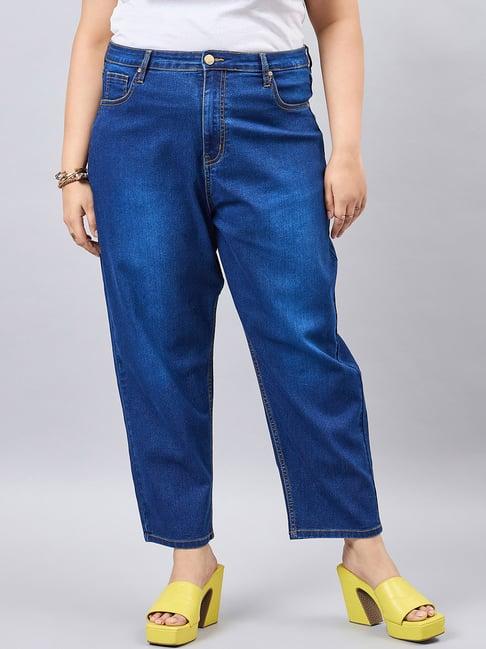 style quotient dark blue cotton regular fit high rise jeans