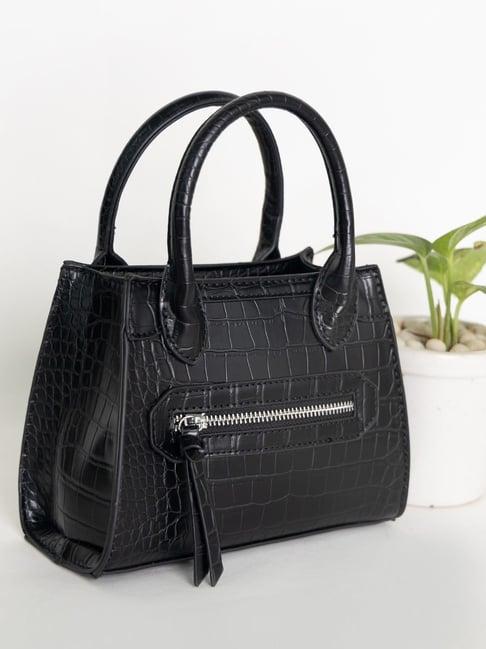 kazo black textured small satchel handbag