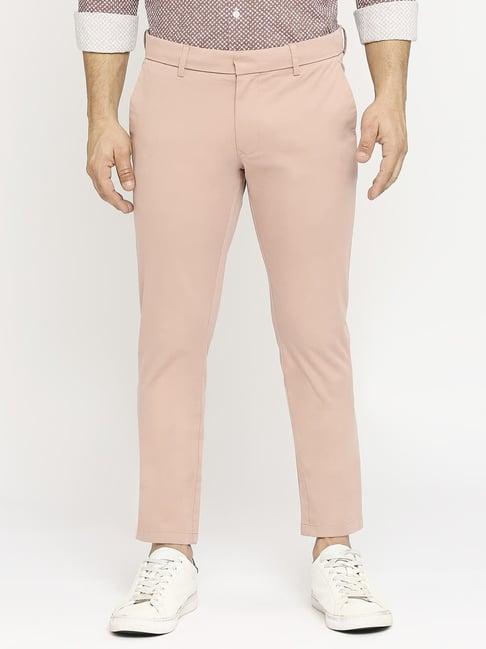 basics pink cotton tapered fit trousers