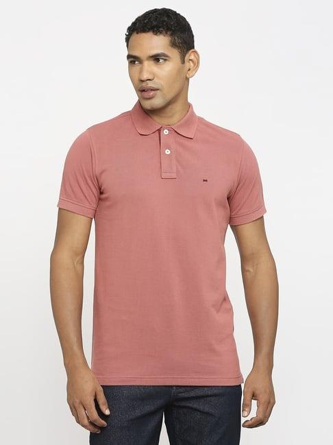 basics peach cotton muscle fit polo t-shirt