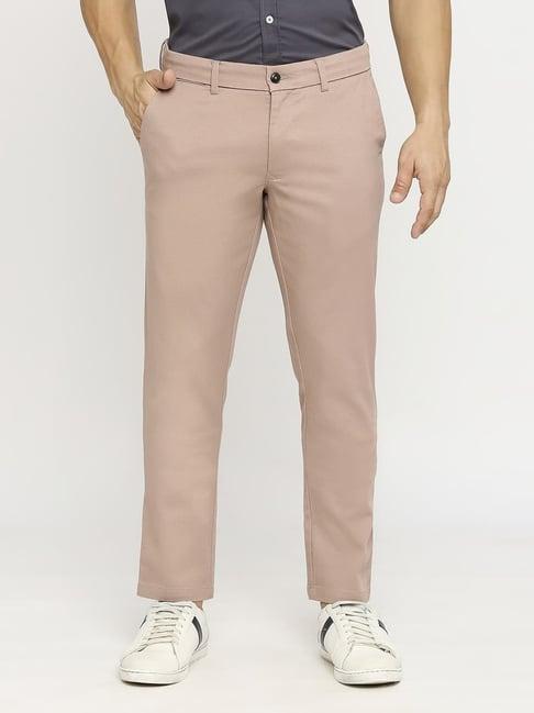 basics peach cotton tapered fit texture trousers