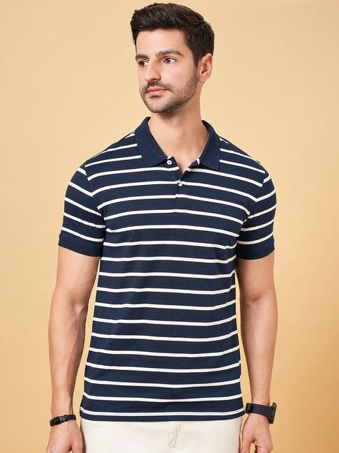 byford by pantaloons navy slim fit striped polo t-shirt