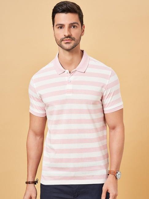 byford by pantaloons pink slim fit striped polo t-shirt