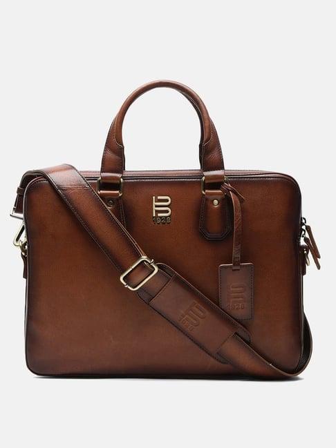 bagatt solofra brown leather solid laptop messenger bag