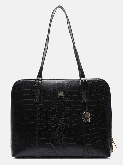 bagatt black leather textured shoulder handbag