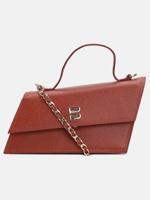 bagatt brown leather textured satchel handbag