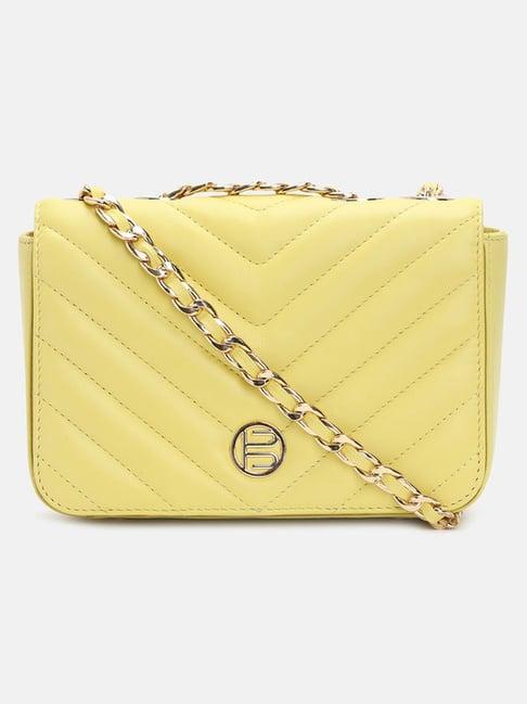 bagatt yellow leather quilted sling handbag