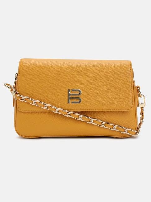 bagatt yellow leather solid sling handbag