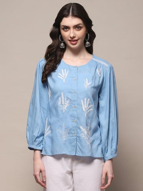 biba powder blue embroidered top