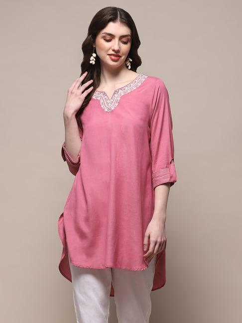 biba pink embroidered high low kurti