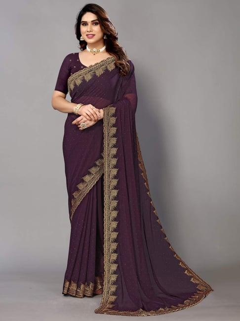 fabmora purple embellished saree with unstitched blouse