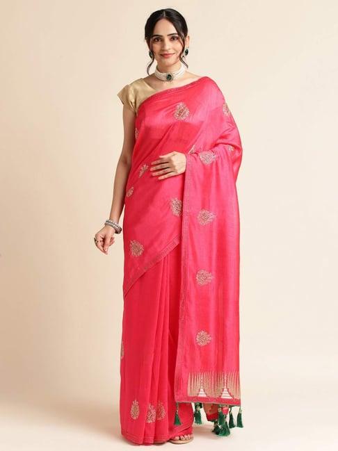 fabmora pink embellished saree with unstitched blouse