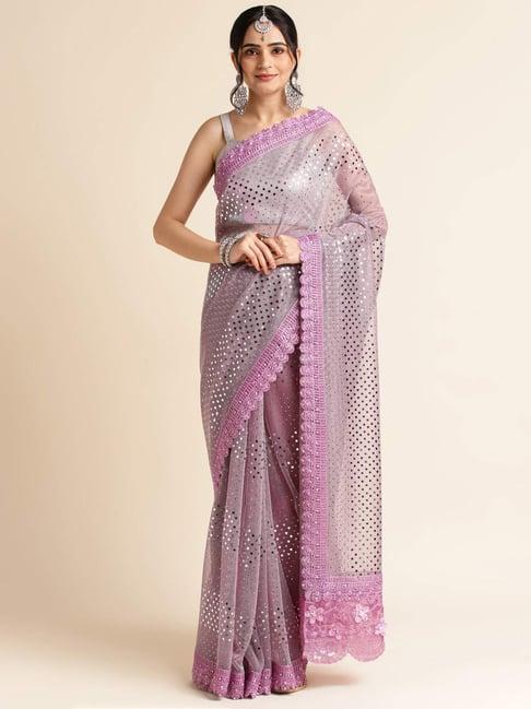 fabmora purple embellished saree with unstitched blouse