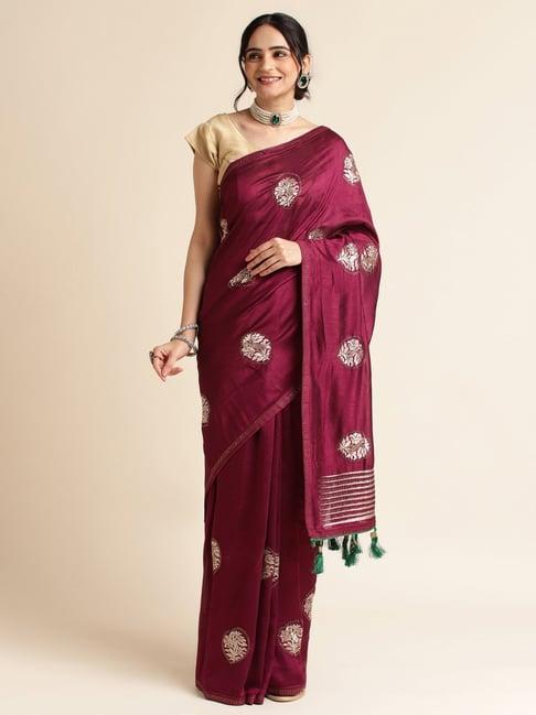 fabmora purple embroidered saree with unstitched blouse