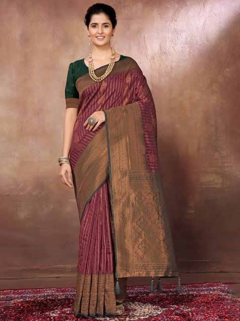 fabmora maroon woven saree with unstitched blouse