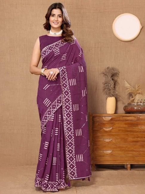 fabmora purple embellished saree with unstitched blouse