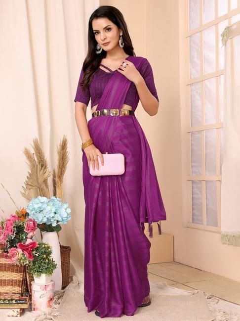 fabmora purple striped saree with unstitched blouse