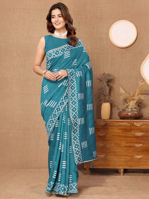 fabmora blue embellished saree with unstitched blouse