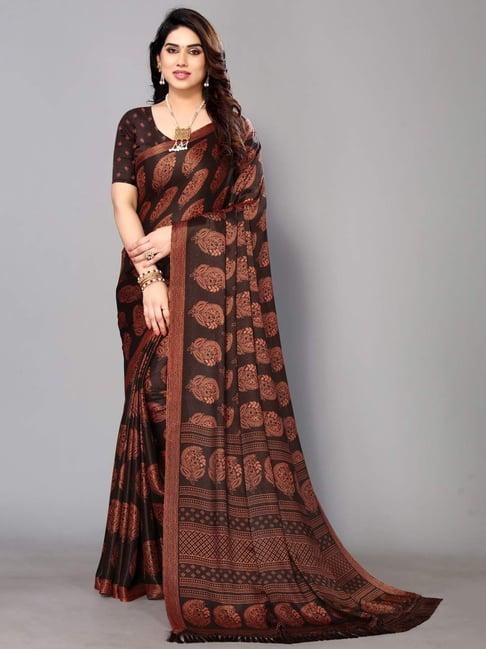 fabmora black floral print saree with unstitched blouse