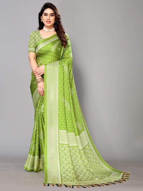 fabmora green floral print saree with unstitched blouse