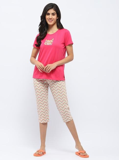 madame m secret pink graphic print t-shirt with capris