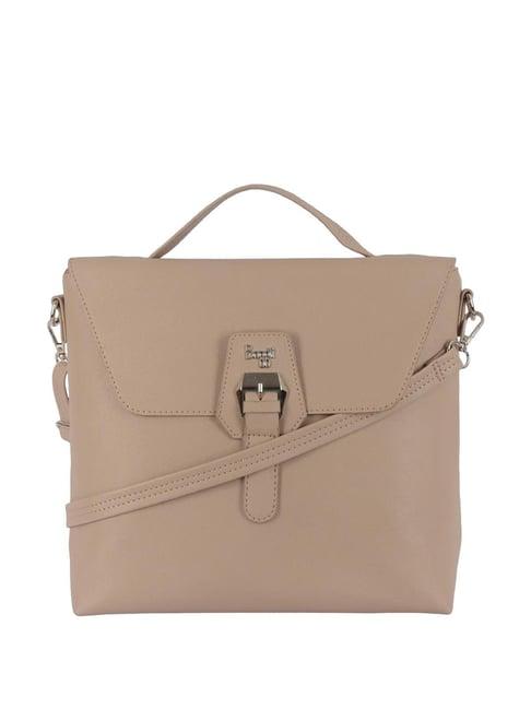 baggit nieo valori beige pu solid satchel handbag