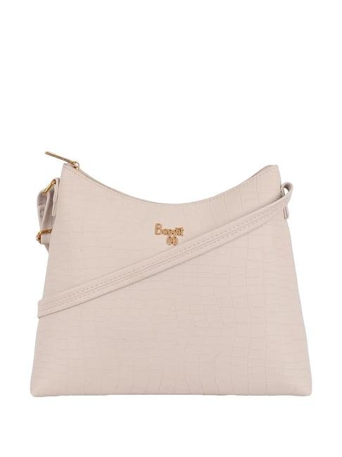 baggit york tram beige pu solid sling handbag