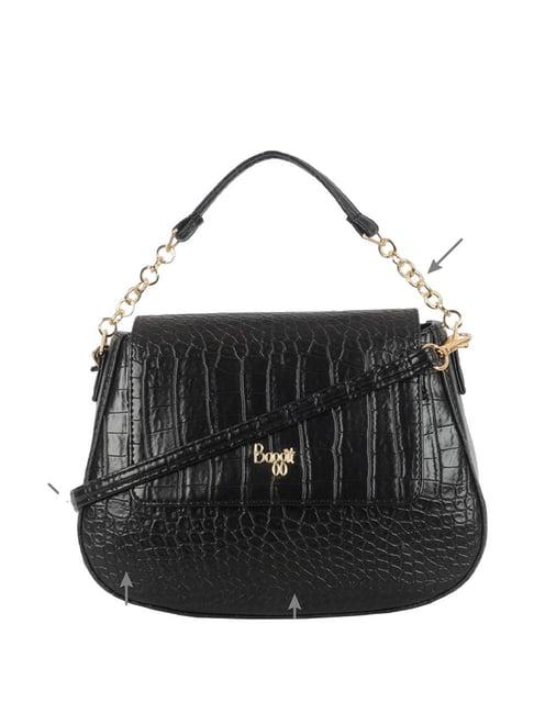 baggit crocsy black pu textured sling handbag