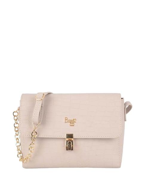 baggit sophia beige pu textured sling handbag