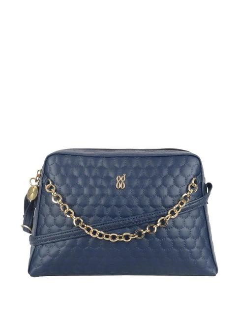 baggit jephers blue pu quilted sling handbag