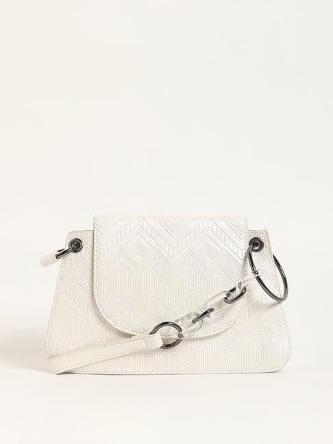 lov by westside white chevron patterned shoulder bag