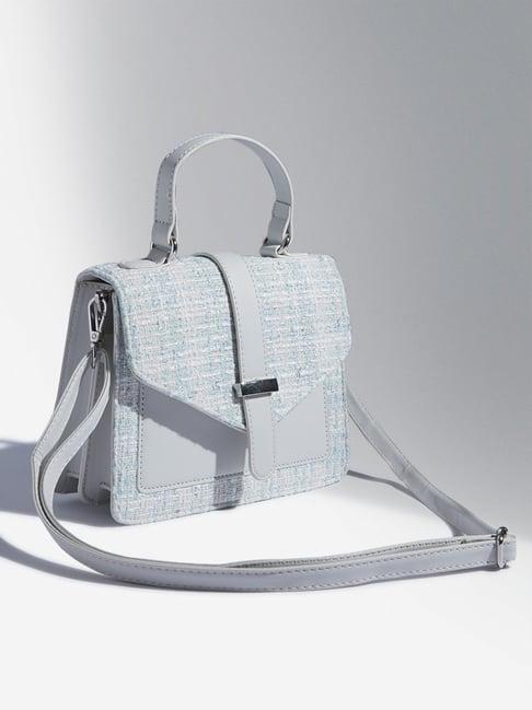 lov by westside white textured tweed satchel bag