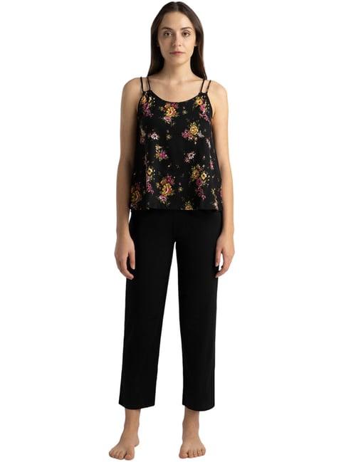 van heusen black cotton floral print top pyjama set