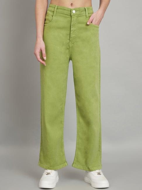 angelfab green cotton relaxed fit high rise jeans