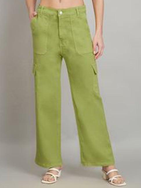 angelfab green cotton relaxed fit high rise cargo jeans