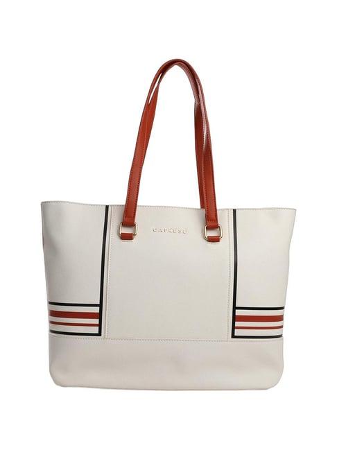 caprese riga white faux leather striped tote handbag