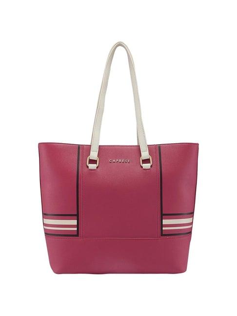 caprese riga fuchsia faux leather striped tote handbag