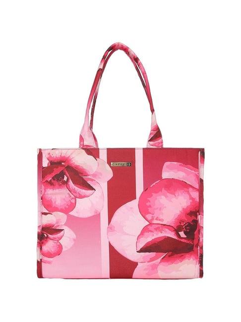 caprese iris pink canvas floral tote handbag