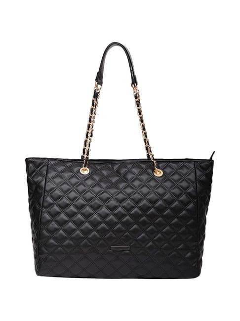 caprese cuddy black faux leather quilted tote handbag